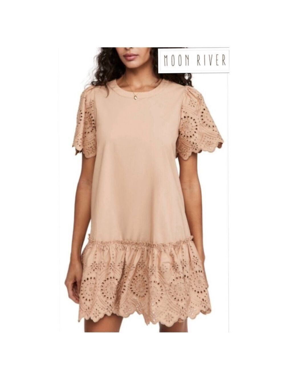 Moon River Boho Romantic Eyelet Airy Mini Dress Size Med. SOLD OUT STYLE